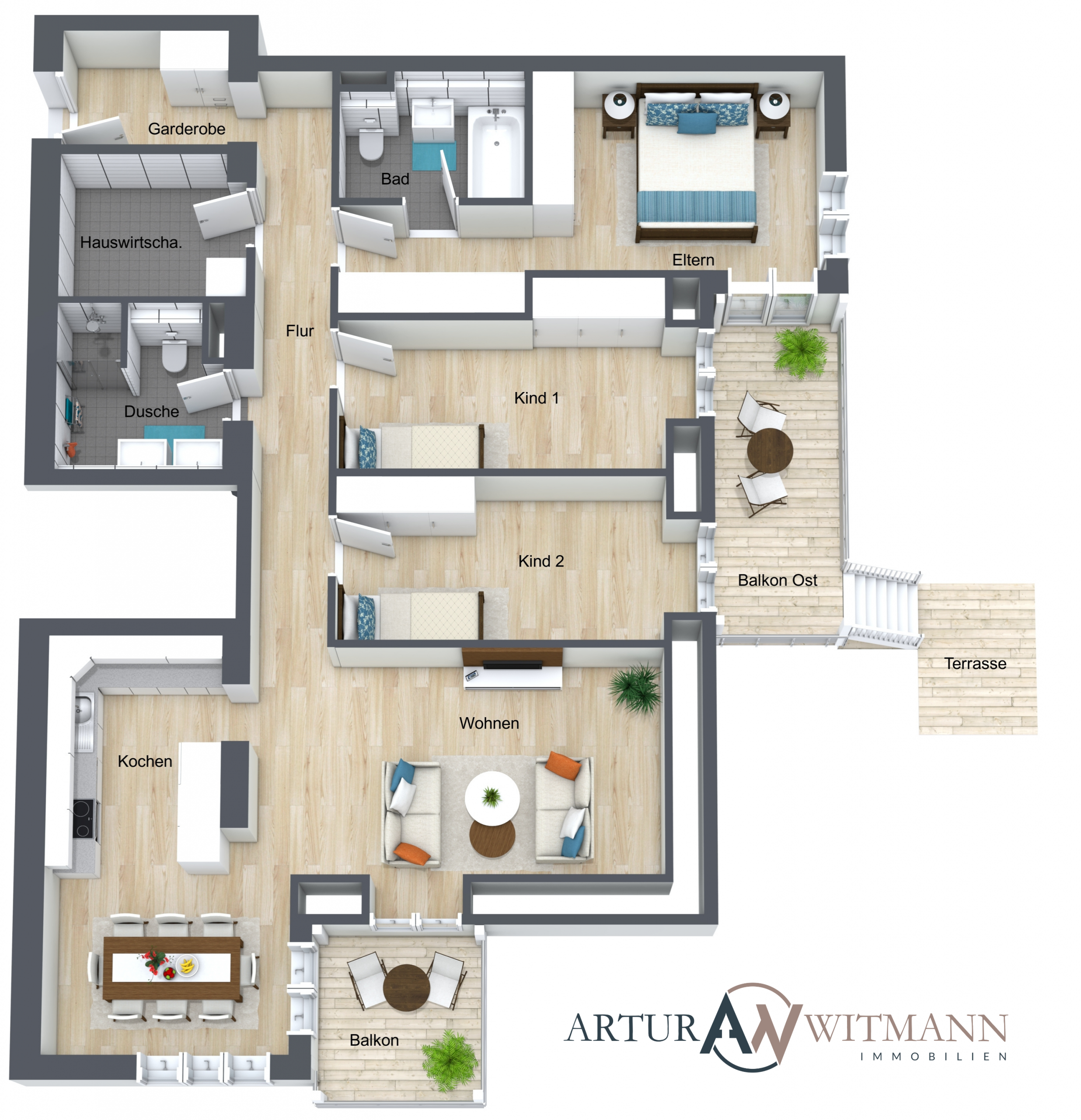 Exklusive 4-Zimmer-Erdgeschosswohnung mit Garten, 2 Balkonen und Terrasse