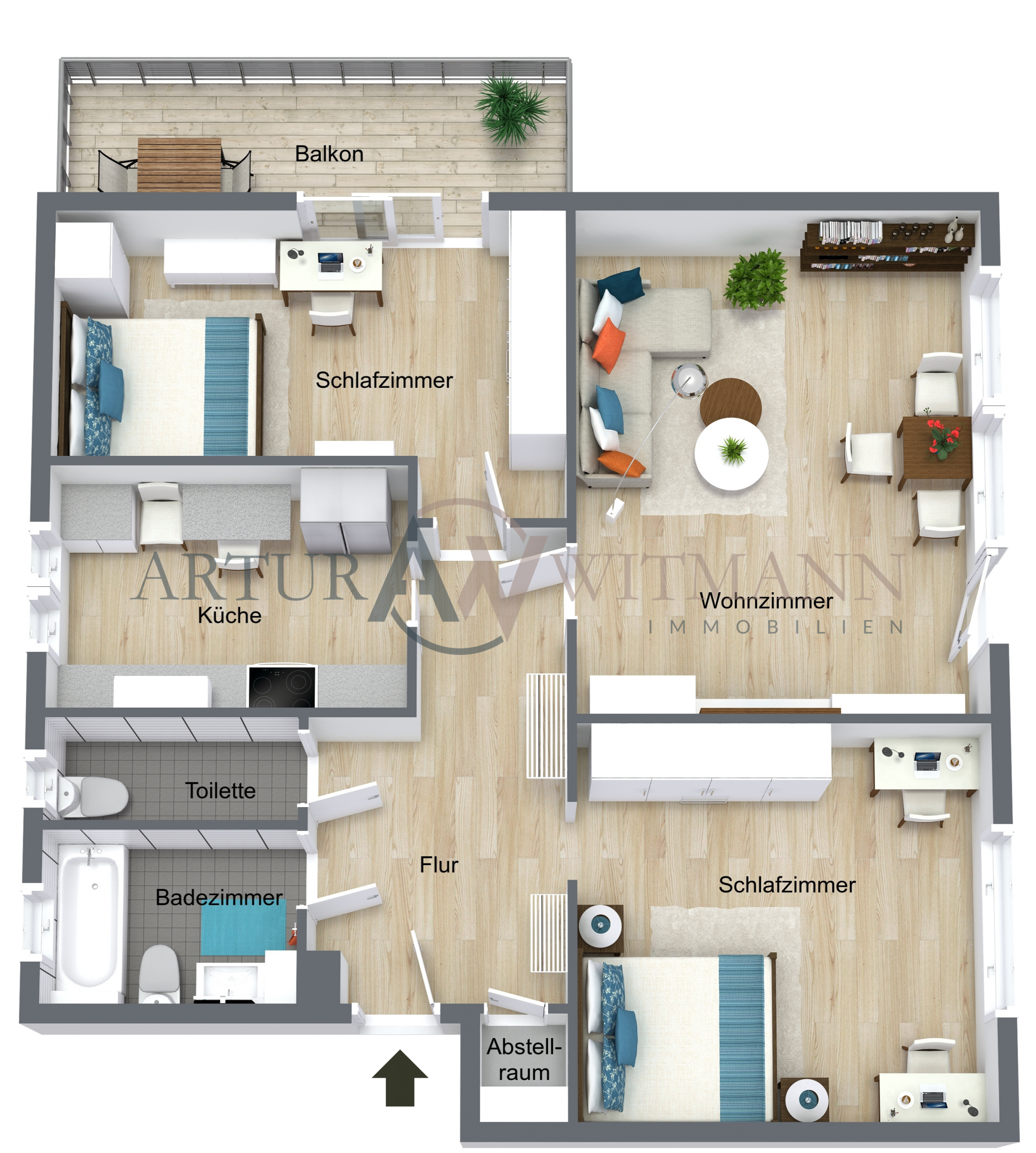 Zentrale 3-Zimmer-Wohnung mit Südbalkon & TG