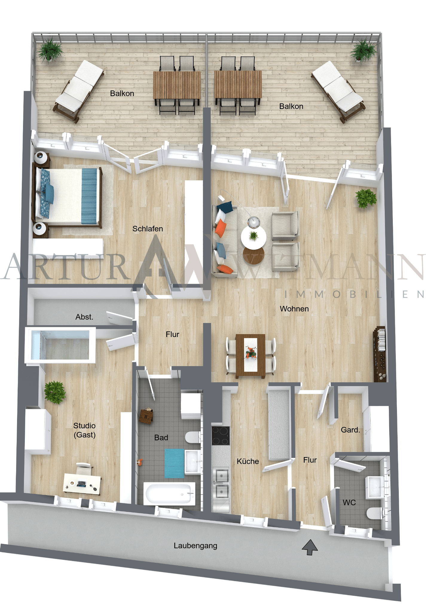 Großzügige 3-Zimmer-Wohnung mit zwei Dachterrassen und 2 Stellplatzboxen im Zentrum von Lahr